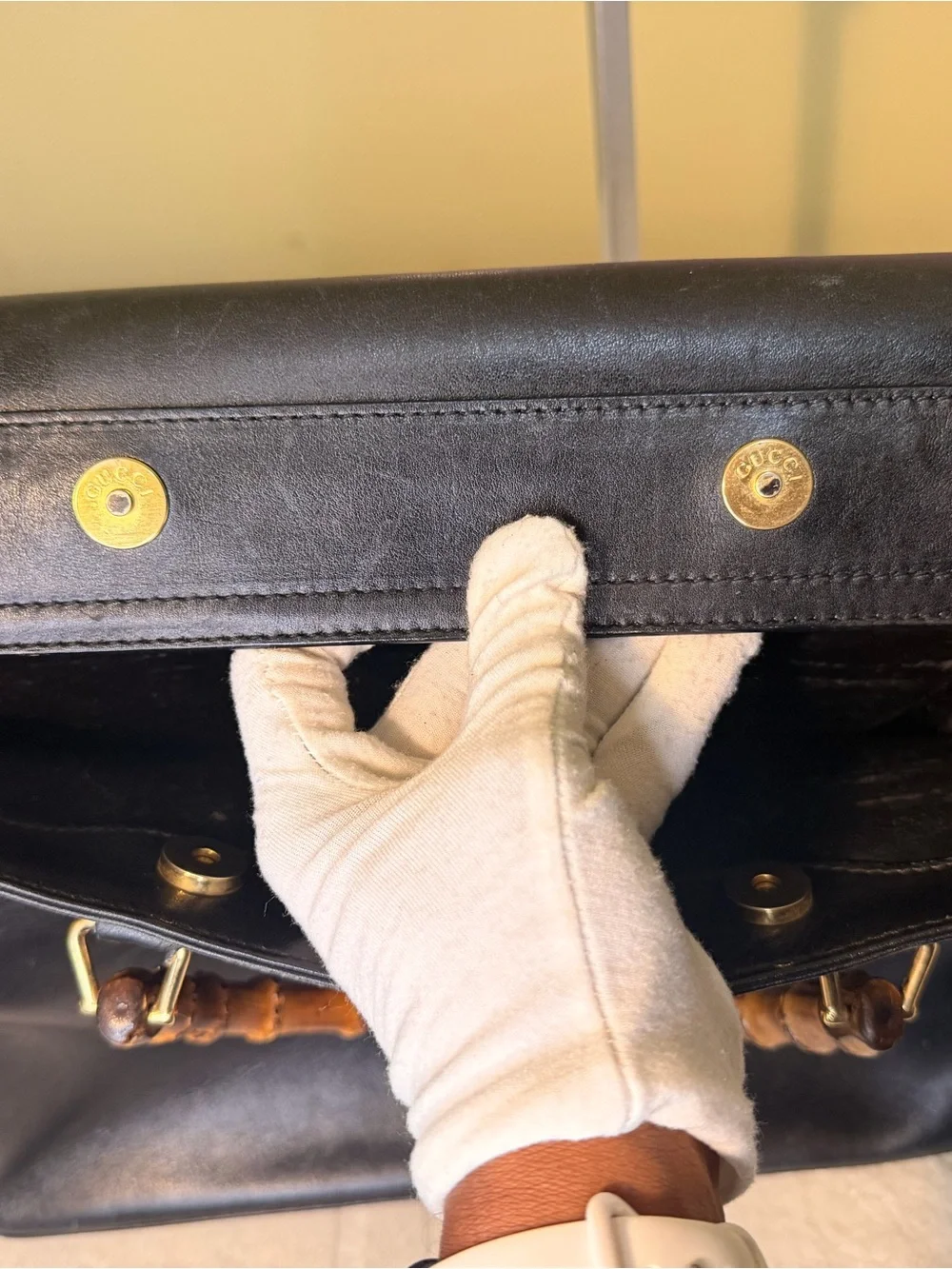 Gucci Black Leather bag with Bamboo Top Handles